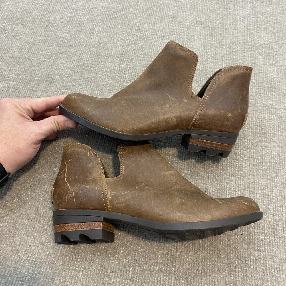 Sorel Boots Womens Size 8.5 Brown Leather Ankle Slip On Booties NL3780-242